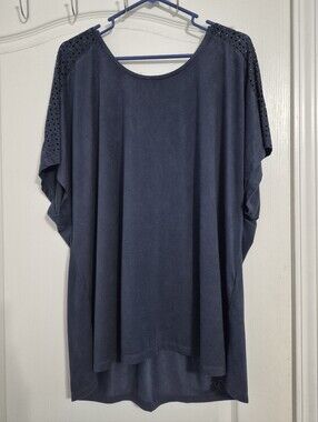 Eyeshadow Navy Blue Top Laser Cut Out Design Sleeves Size 1X